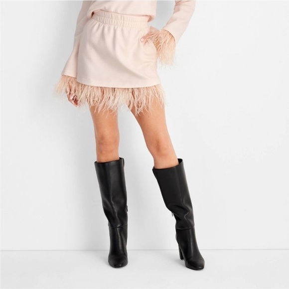 Women's High-Rise Feather Trim Mini Skirt - Future Collective Light Pink new - Picture 2 of 8